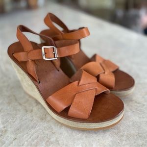 A.P.C. Brown leather sandal with 4” wedge heel, Size 36 / 6